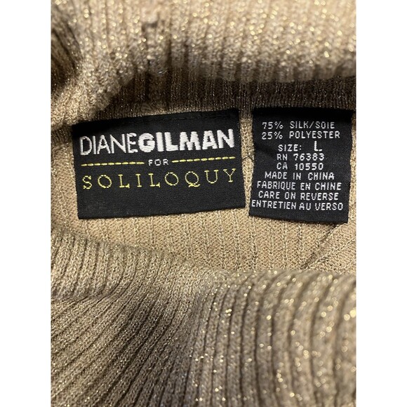 Diane Gilman for Soliloquy Gold Sparkle Turtleneck Size Large - Picture 2 of 5